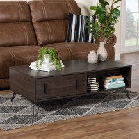 Baxton Studio CT8012-Dark Brown-CT Baxton Studio Baldor Modern and Contemporary Dark Brown Finished Wood and Rose Gold-Tone Finished Metal 2-Drawer Coffee Table